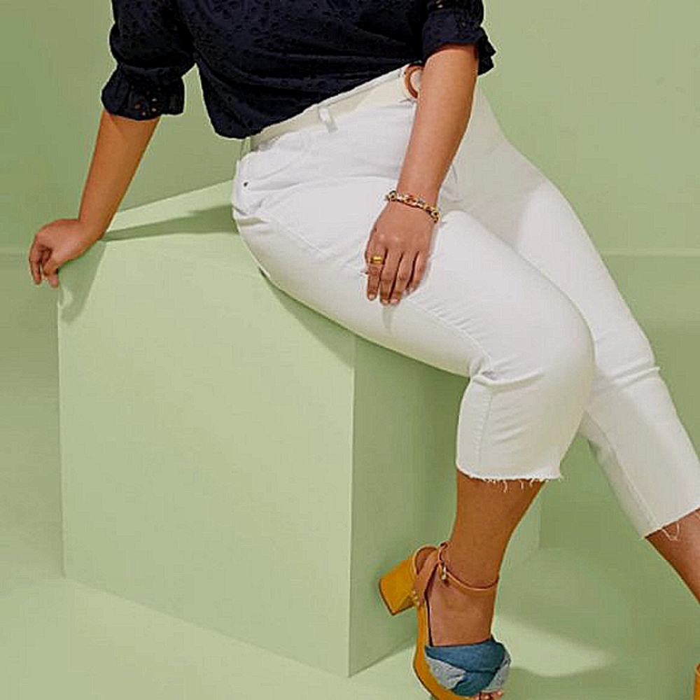 Skinny Crop Plus Size High Rise Denim Capri Jeans Stretch Denim Casual Classy - Picture 5 of 16